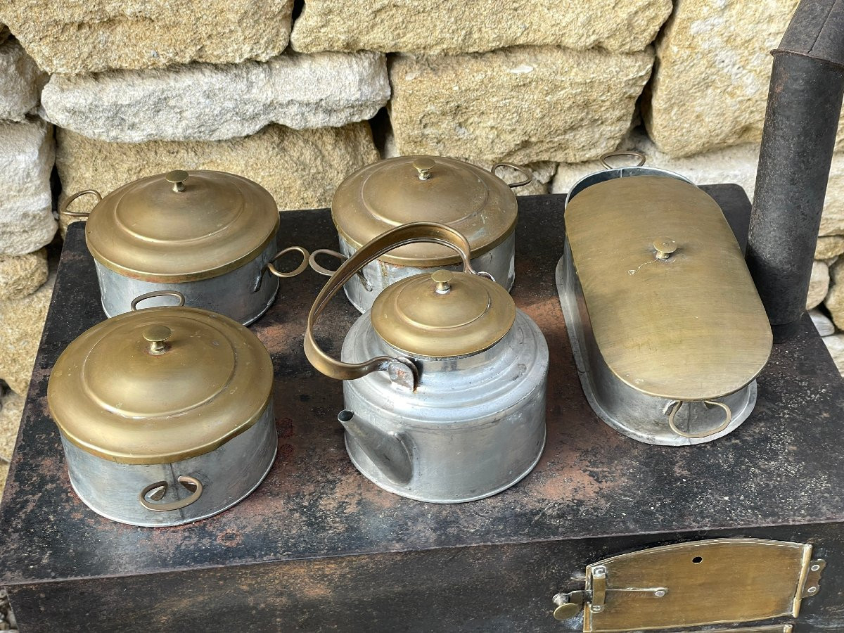 Large 19th Century Toy Stove, Oven, Doll Made Of Tinplate And Brass -photo-4