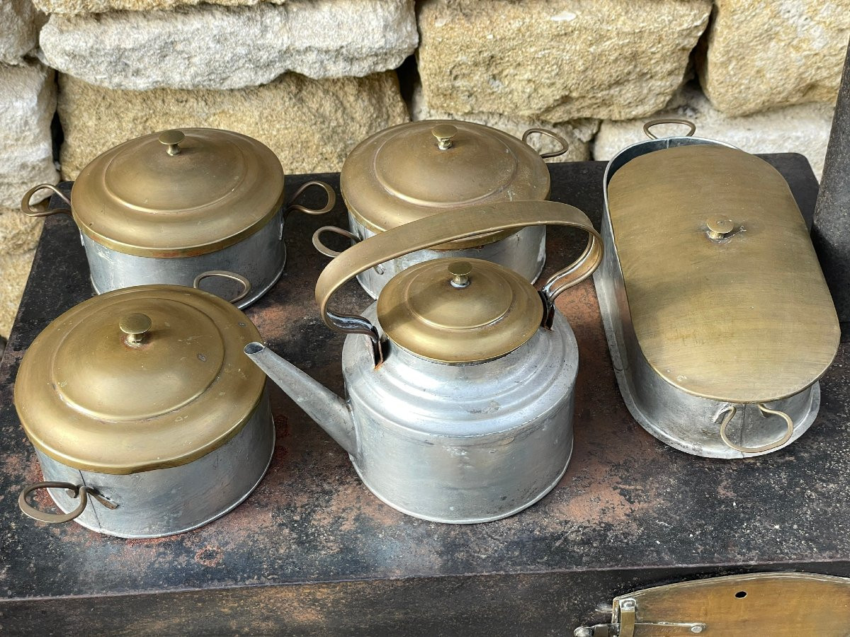 Large 19th Century Toy Stove, Oven, Doll Made Of Tinplate And Brass -photo-2