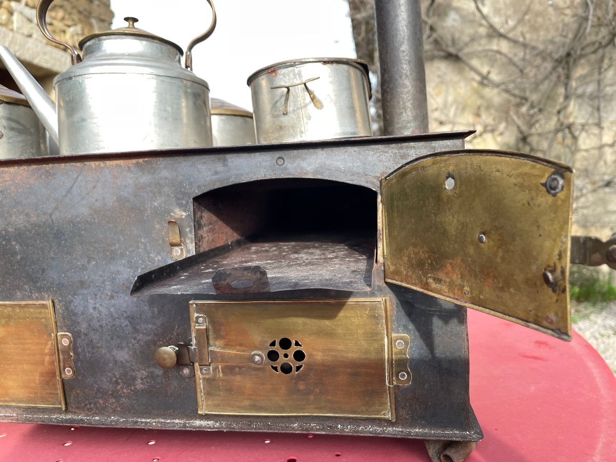 Large 19th Century Toy Stove, Oven, Doll Made Of Tinplate And Brass -photo-6