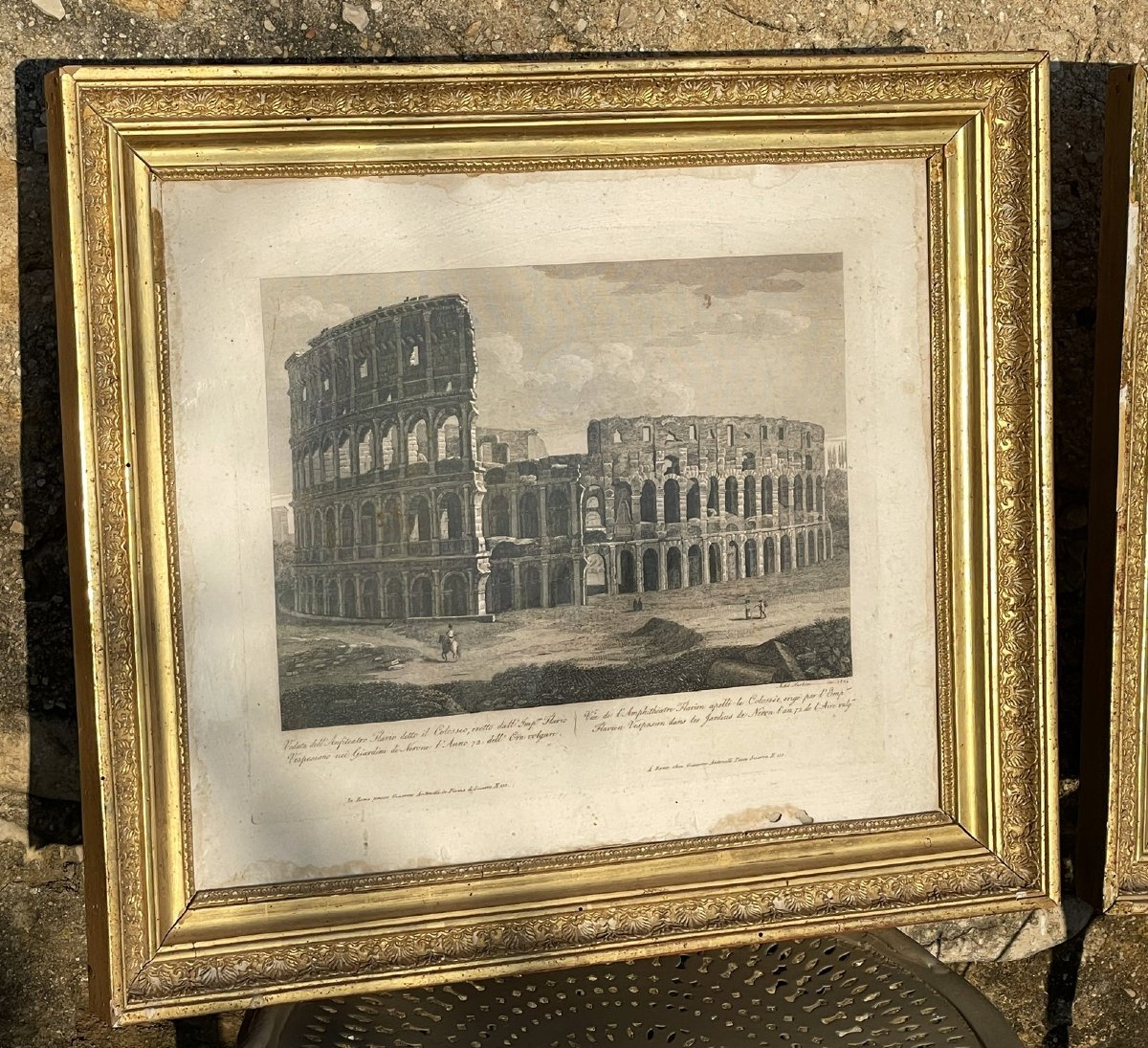 Paire de cadres Empire en bois doré et gravures Italie 1824-photo-2