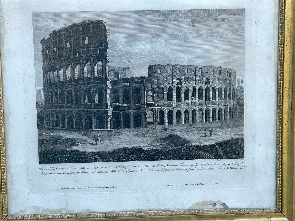 Paire de cadres Empire en bois doré et gravures Italie 1824-photo-2