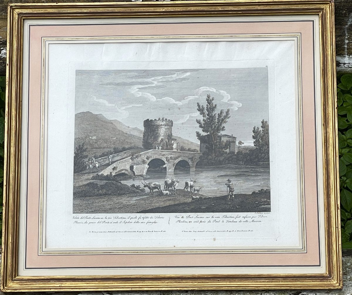 Paire de gravures par Pietro Barboni 1826 : pont Lucano et pont Æmilius (Rome) -photo-2
