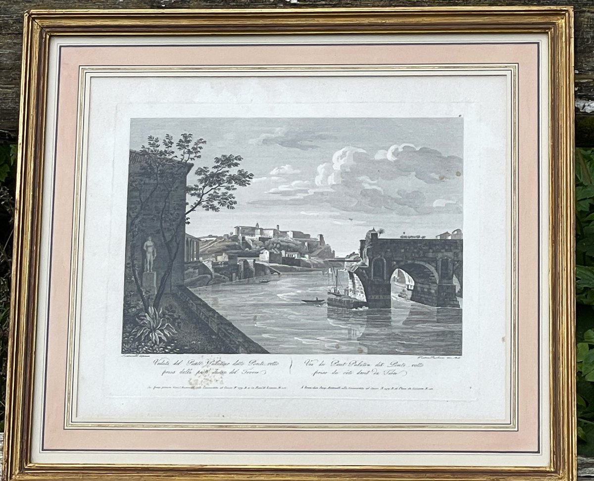 Paire de gravures par Pietro Barboni 1826 : pont Lucano et pont Æmilius (Rome) -photo-3