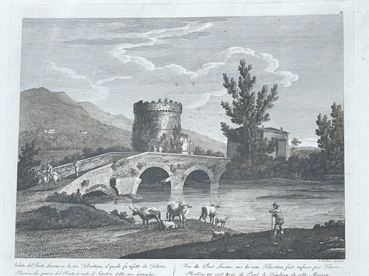 Paire de gravures par Pietro Barboni 1826 : pont Lucano et pont Æmilius (Rome) -photo-4