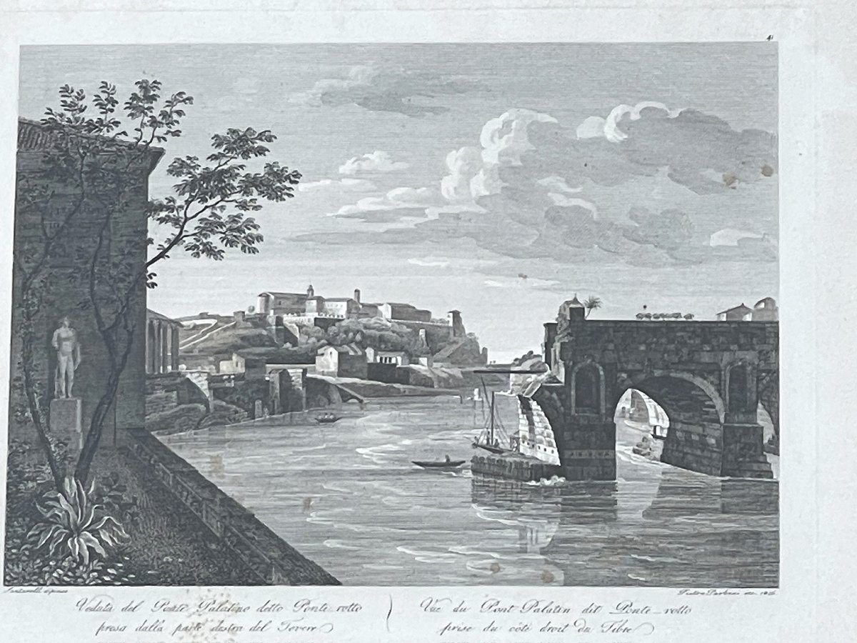 Paire de gravures par Pietro Barboni 1826 : pont Lucano et pont Æmilius (Rome) -photo-1