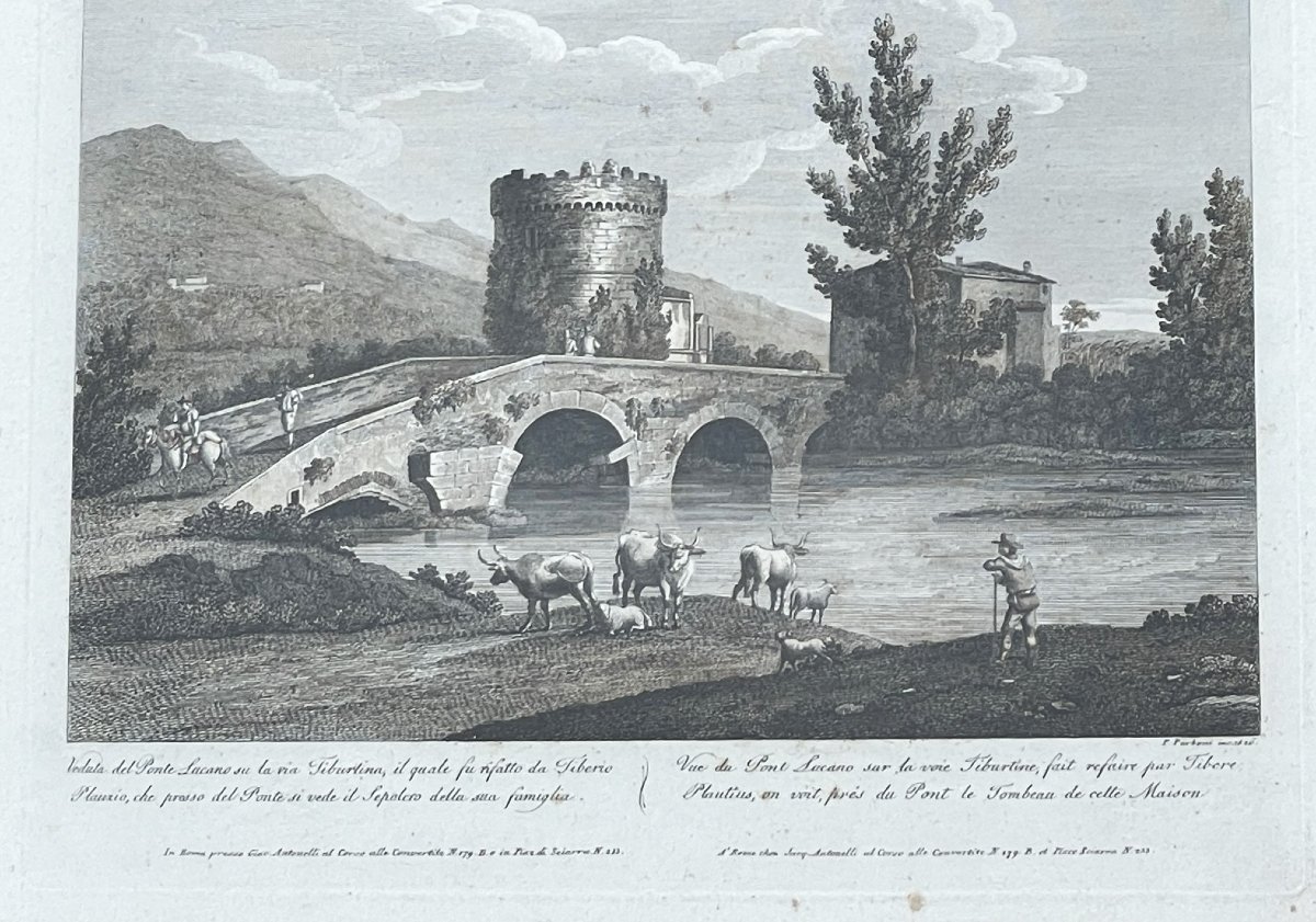 Paire de gravures par Pietro Barboni 1826 : pont Lucano et pont Æmilius (Rome) -photo-2