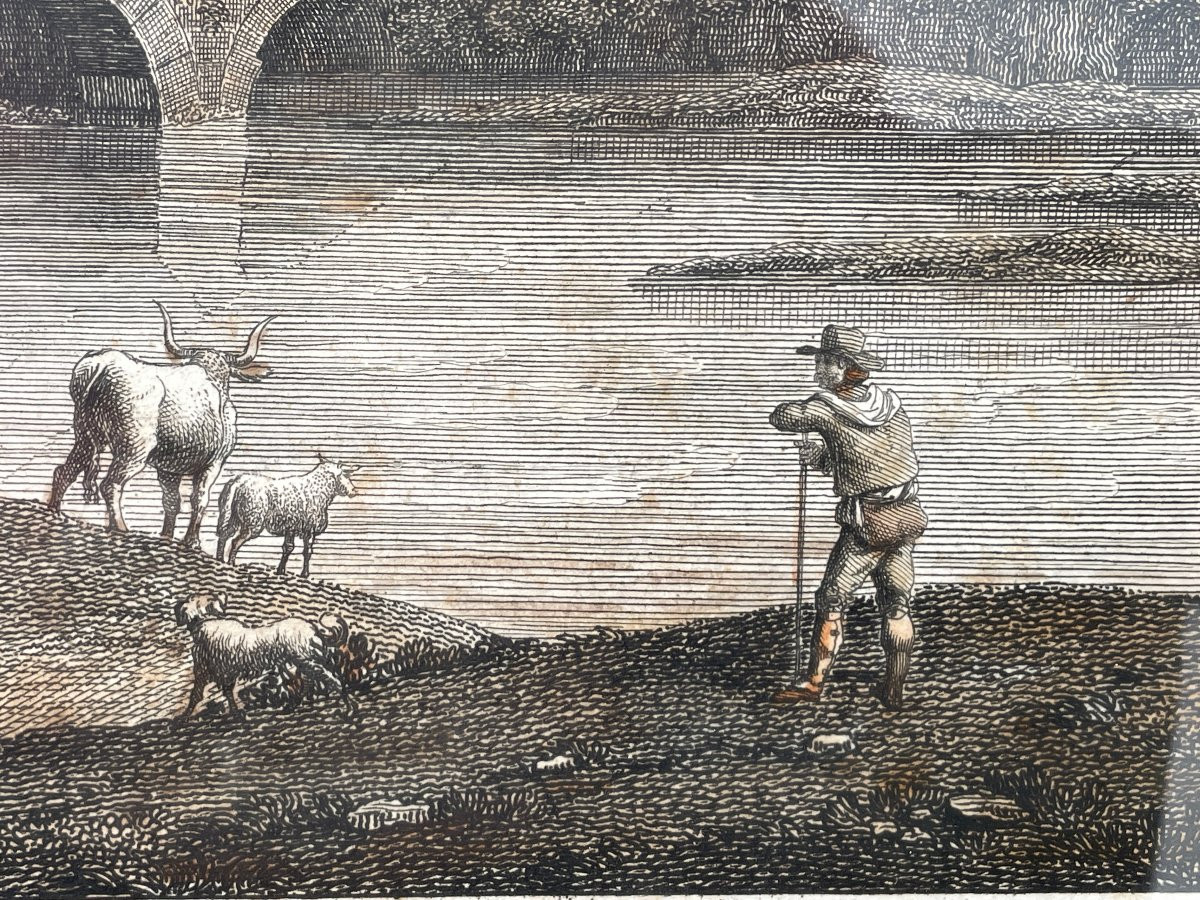 Paire de gravures par Pietro Barboni 1826 : pont Lucano et pont Æmilius (Rome) -photo-3