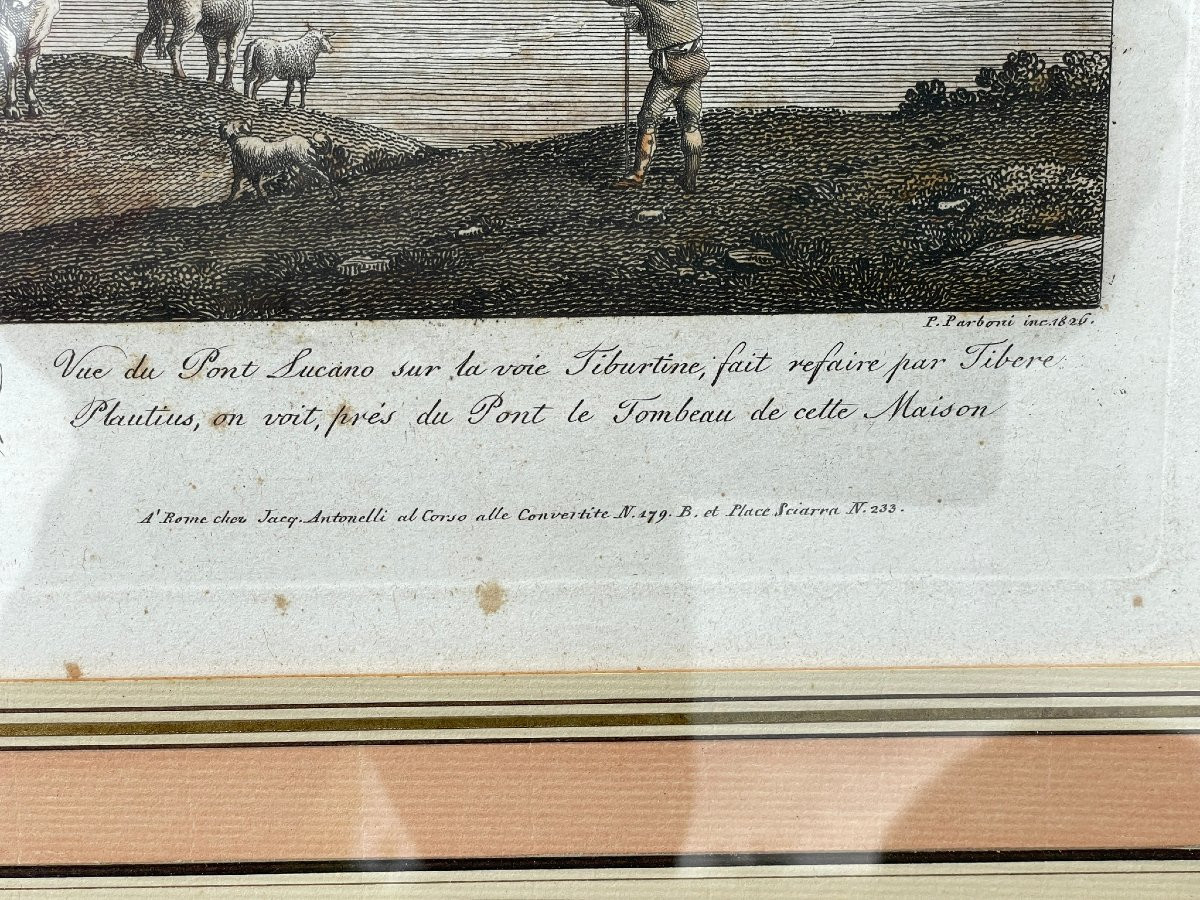 Paire de gravures par Pietro Barboni 1826 : pont Lucano et pont Æmilius (Rome) -photo-4