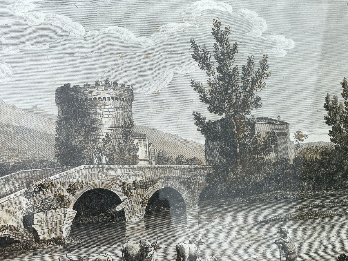 Paire de gravures par Pietro Barboni 1826 : pont Lucano et pont Æmilius (Rome) -photo-5