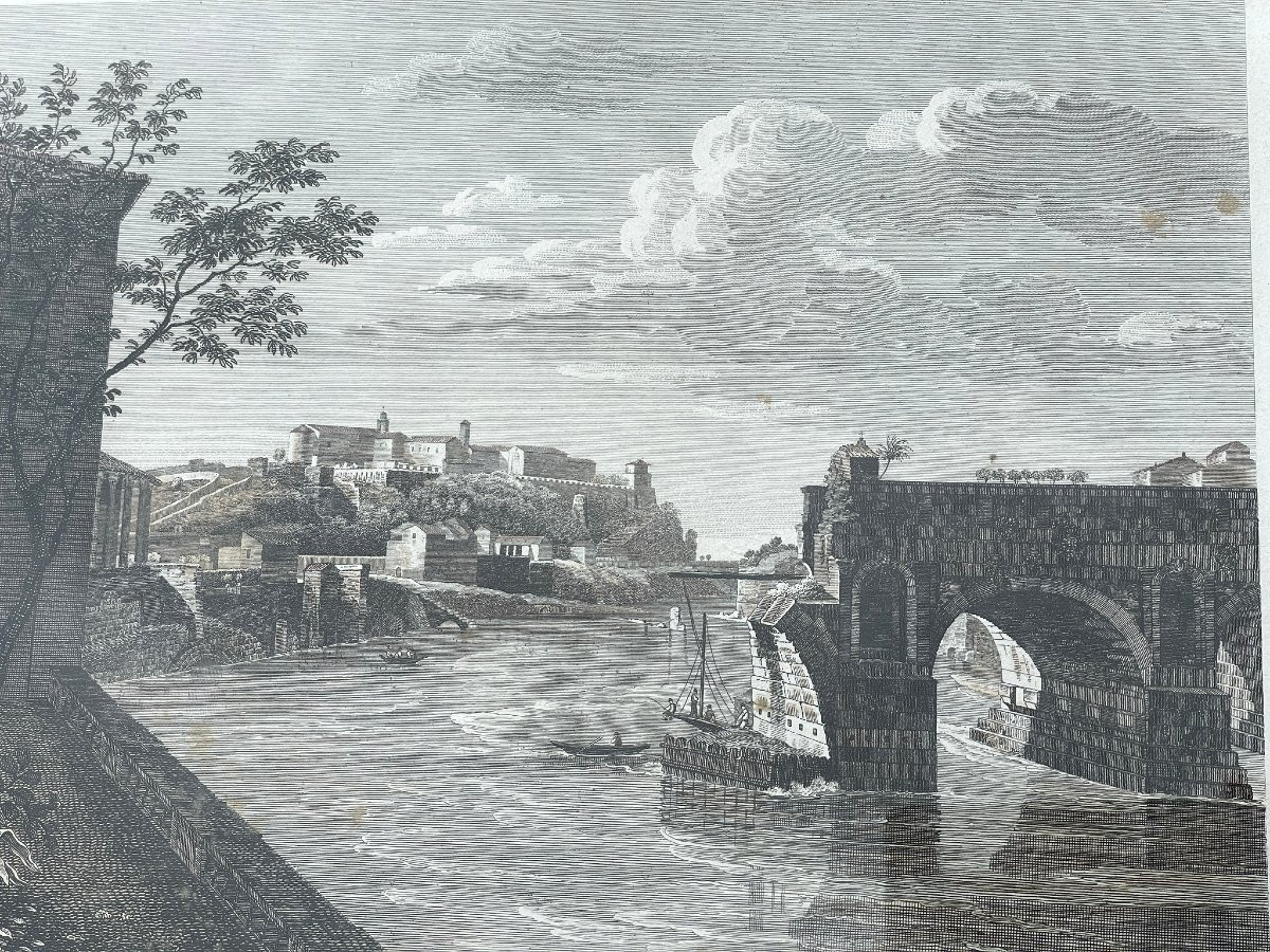 Paire de gravures par Pietro Barboni 1826 : pont Lucano et pont Æmilius (Rome) -photo-6