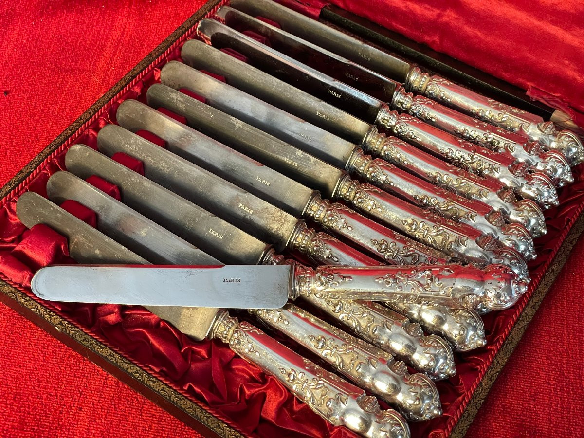 24 Napoleon III Silver Knives, 19th Century-photo-4