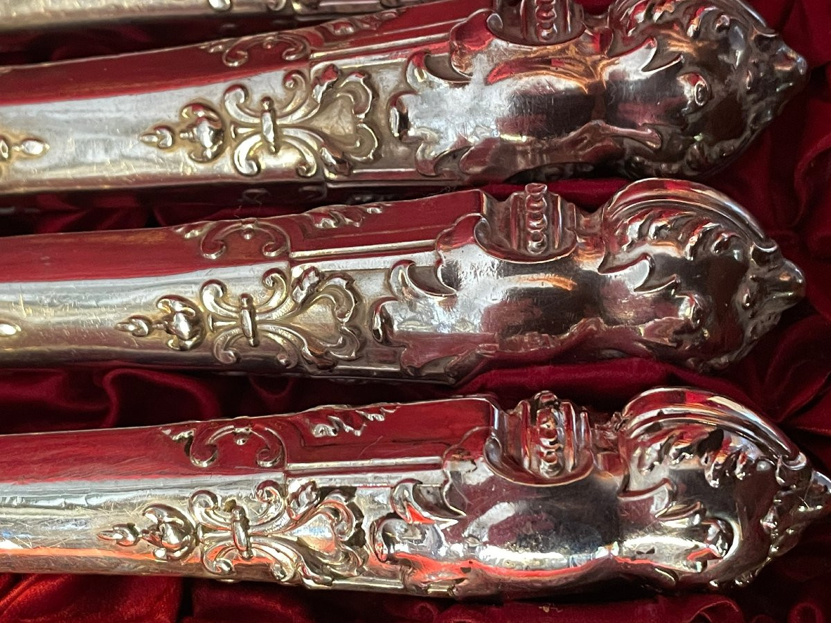 24 Napoleon III Silver Knives, 19th Century-photo-1