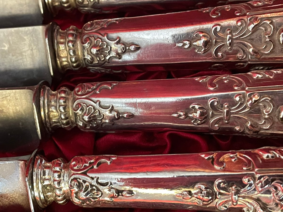 24 Napoleon III Silver Knives, 19th Century-photo-2