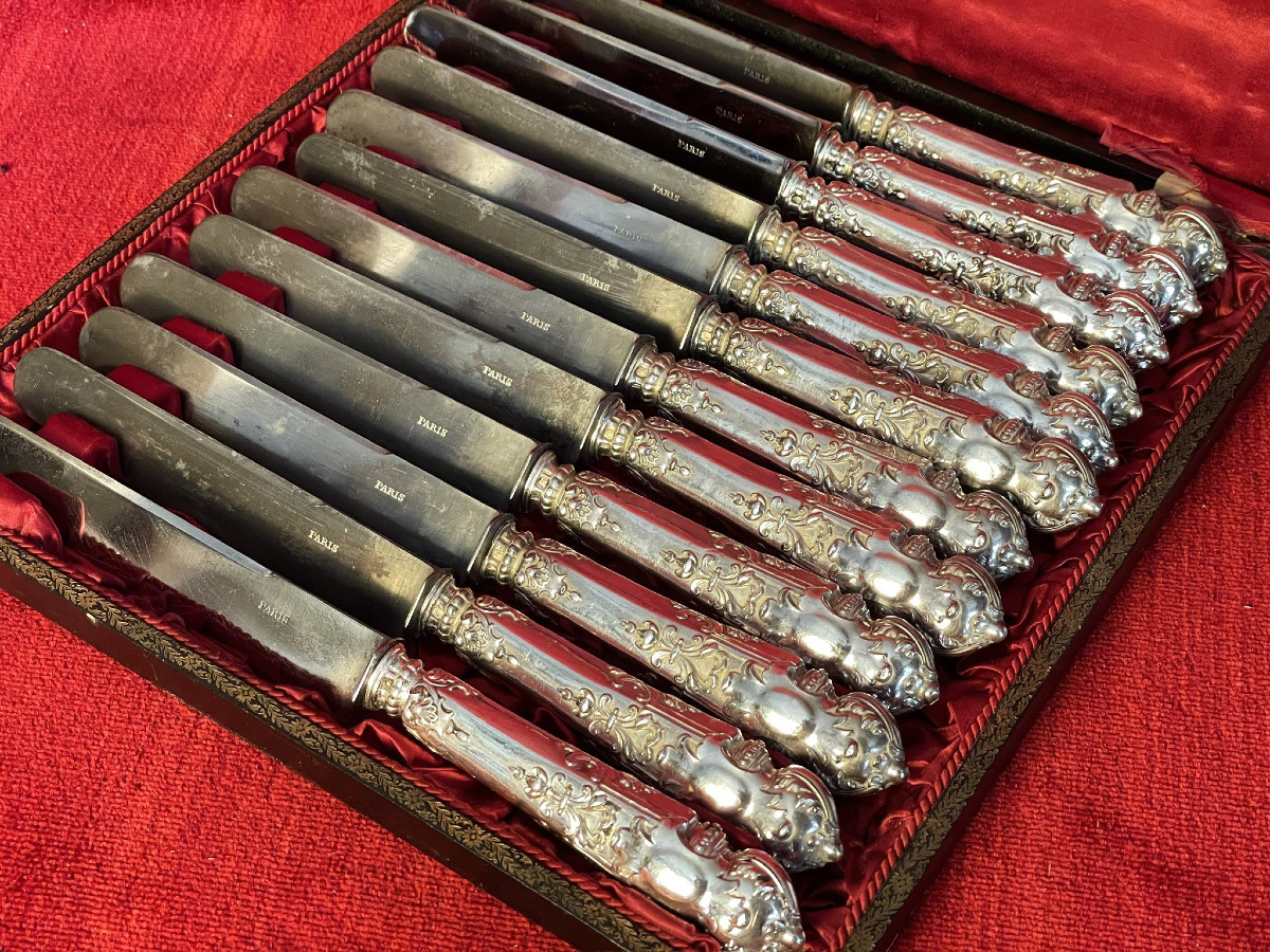 24 Napoleon III Silver Knives, 19th Century