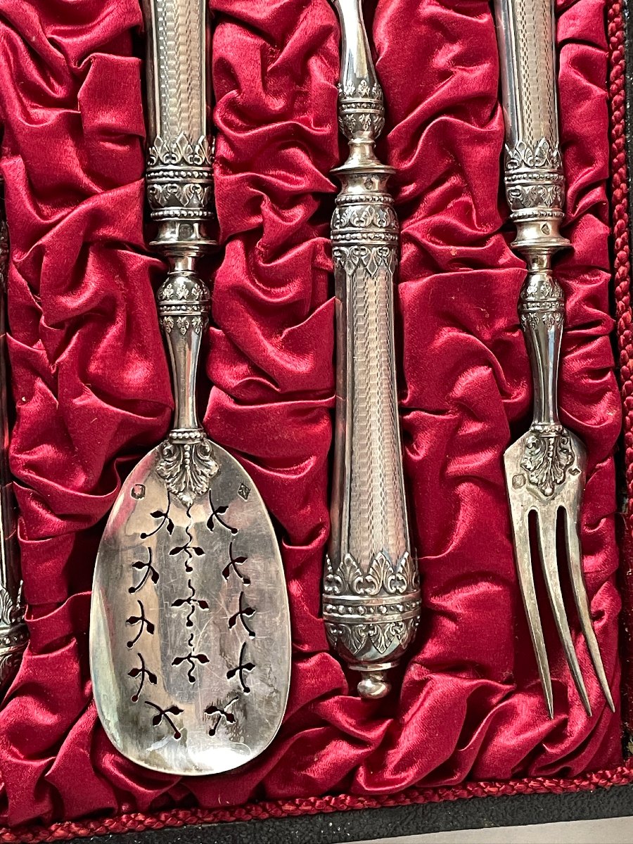 4-piece Dessert And Mignardises Set By Silversmith Victor Leneuf 19th C. Original Case-photo-3