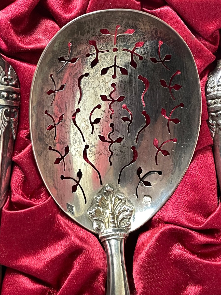 4-piece Dessert And Mignardises Set By Silversmith Victor Leneuf 19th C. Original Case-photo-1