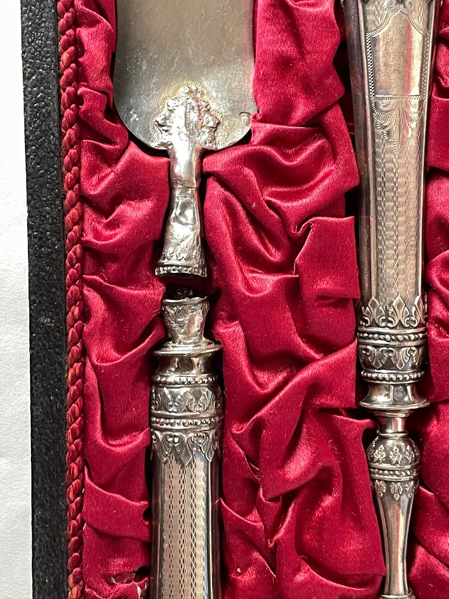 4-piece Dessert And Mignardises Set By Silversmith Victor Leneuf 19th C. Original Case-photo-3