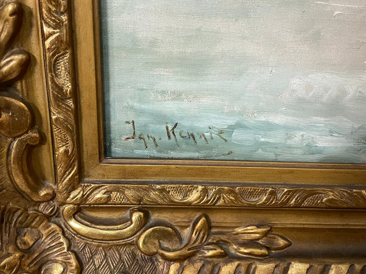 Malines Flandres  place enneigée par Jan Kennis, grande huile sur toile-photo-4