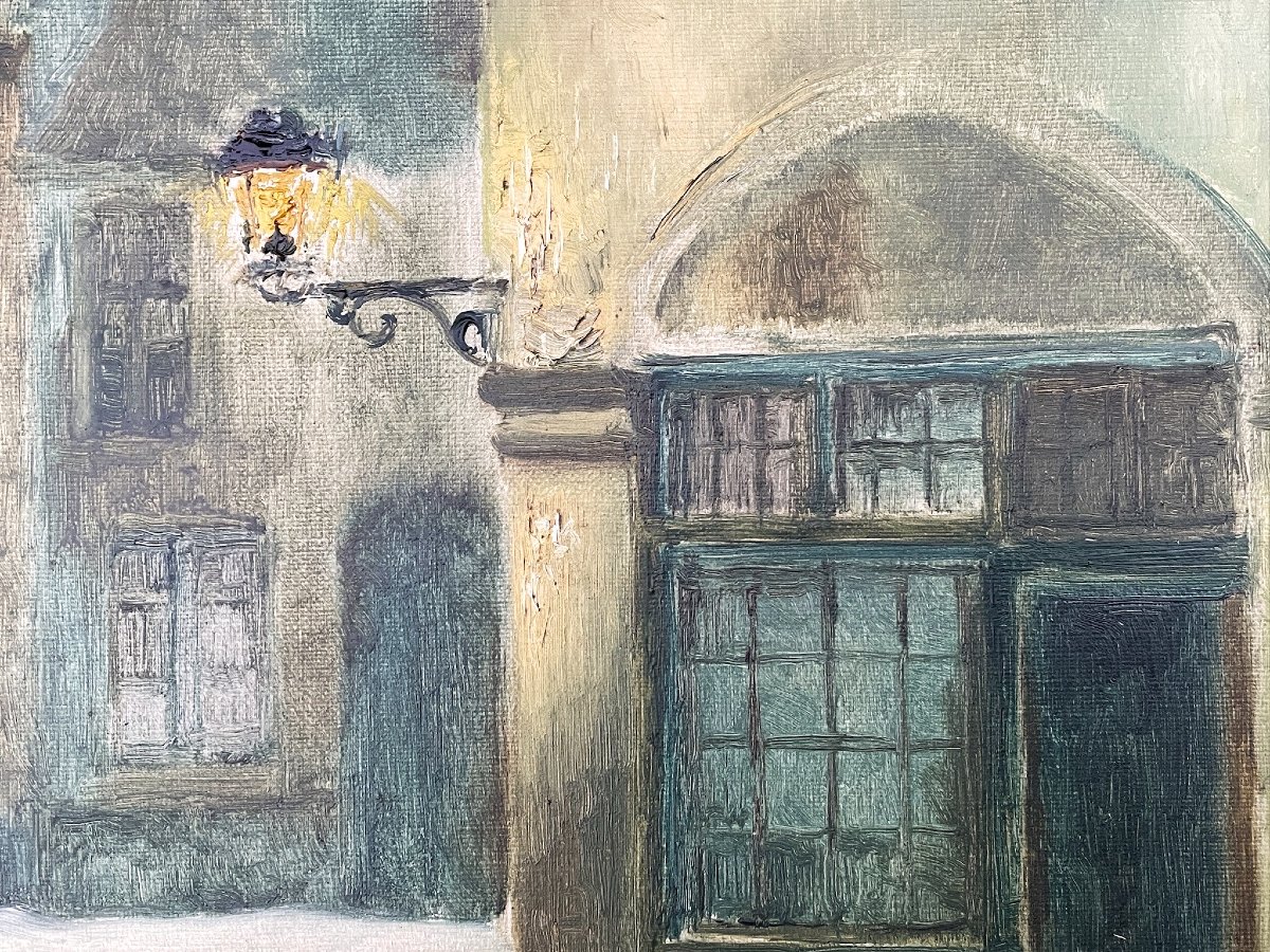 Malines Flandres  place enneigée par Jan Kennis, grande huile sur toile-photo-1