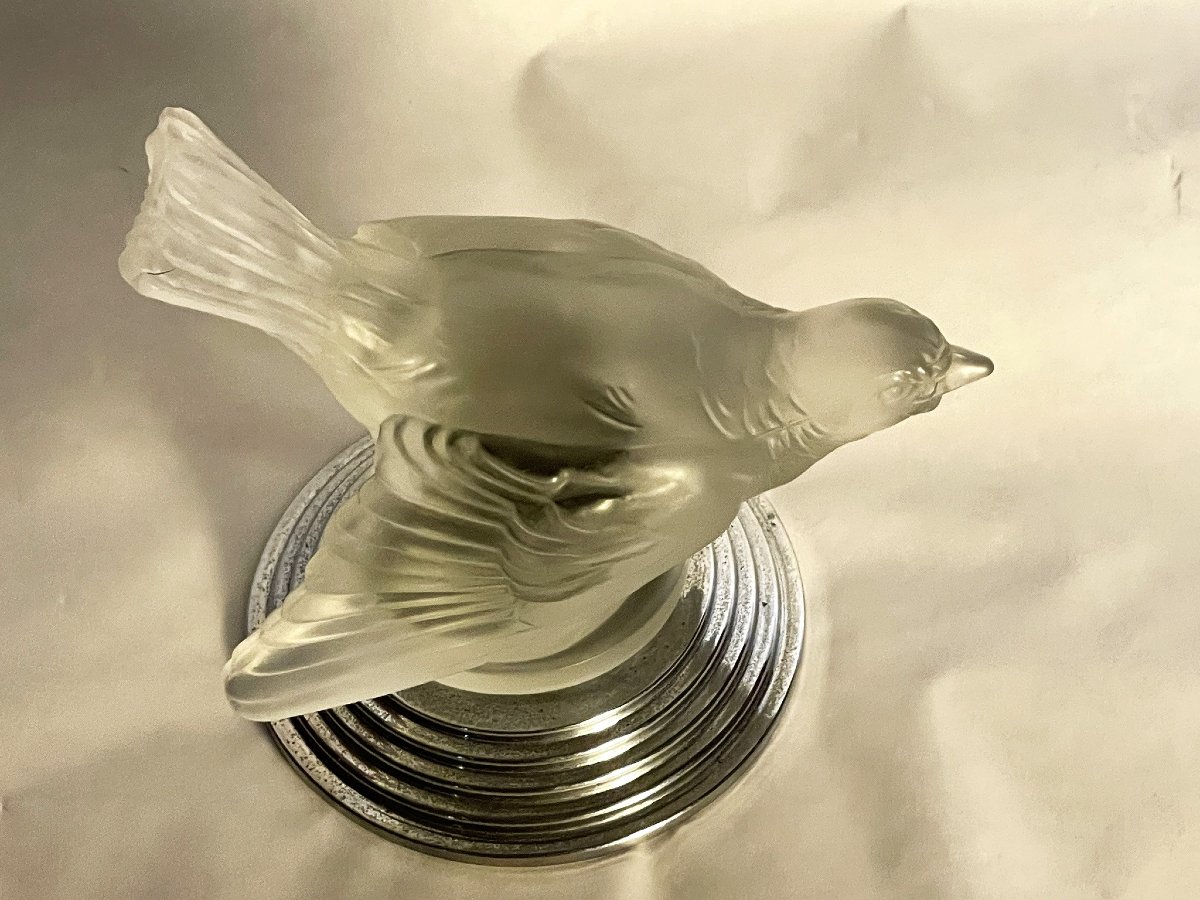 Satin-finish Glass Bird On Chrome-plated Base, Automotive Mascot By Sabino, Lalique-photo-4