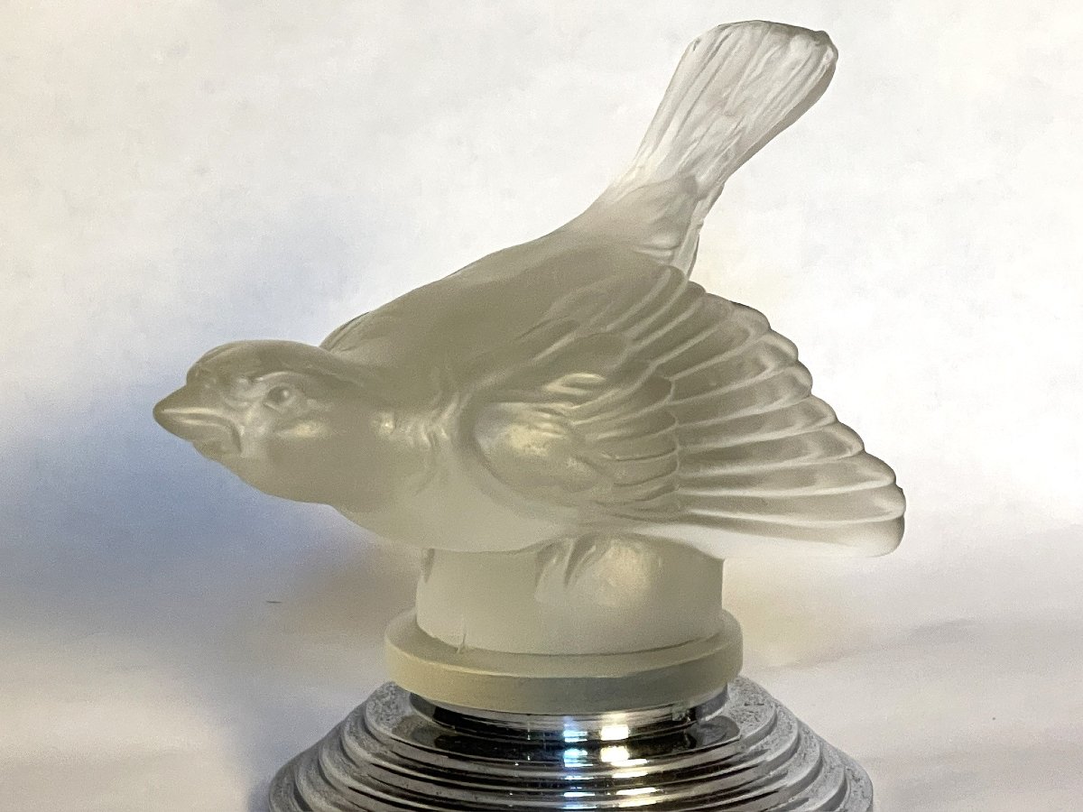 Satin-finish Glass Bird On Chrome-plated Base, Automotive Mascot By Sabino, Lalique