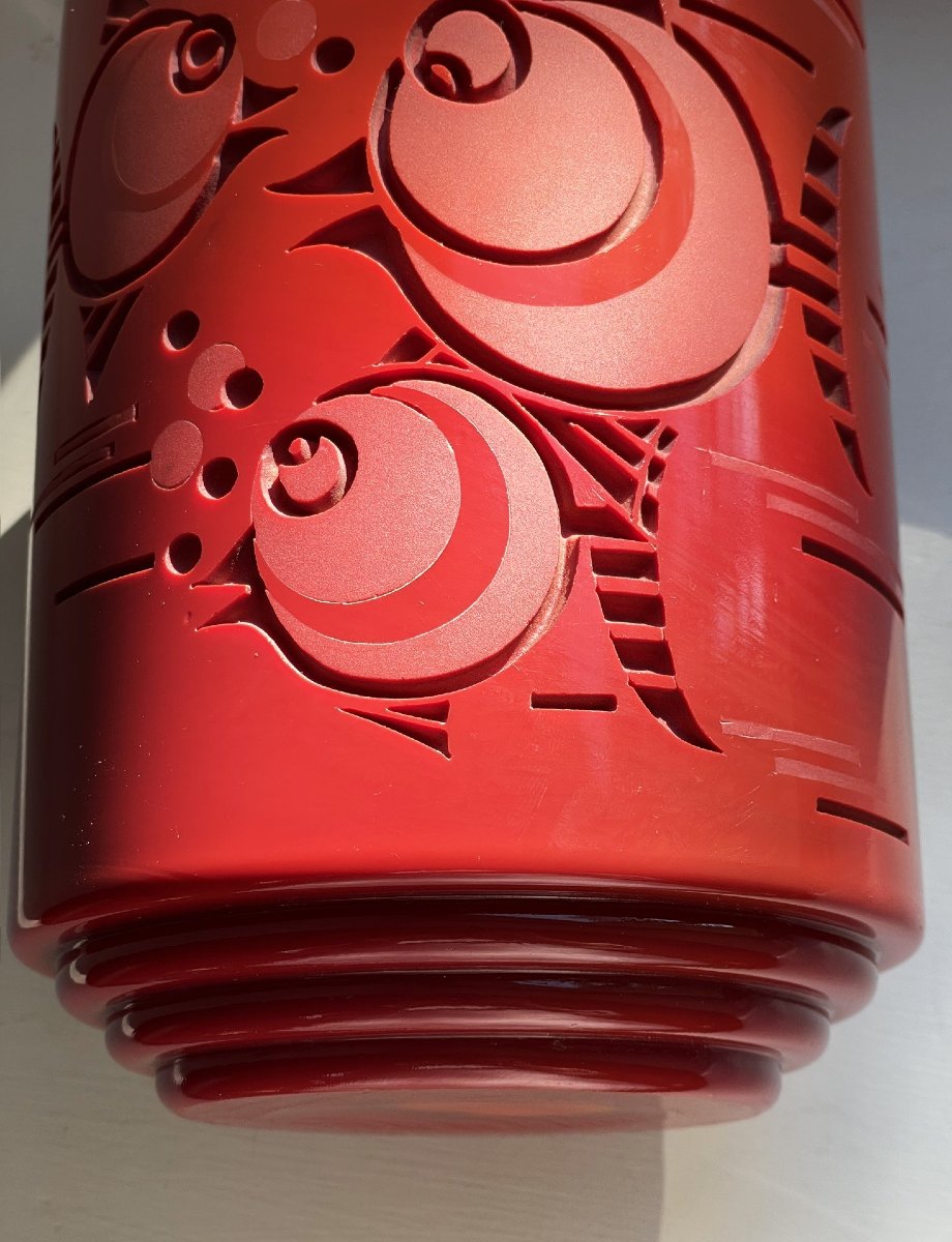 Delatte–jarvil Vase With Round Fish Design, Circa 1930-photo-4