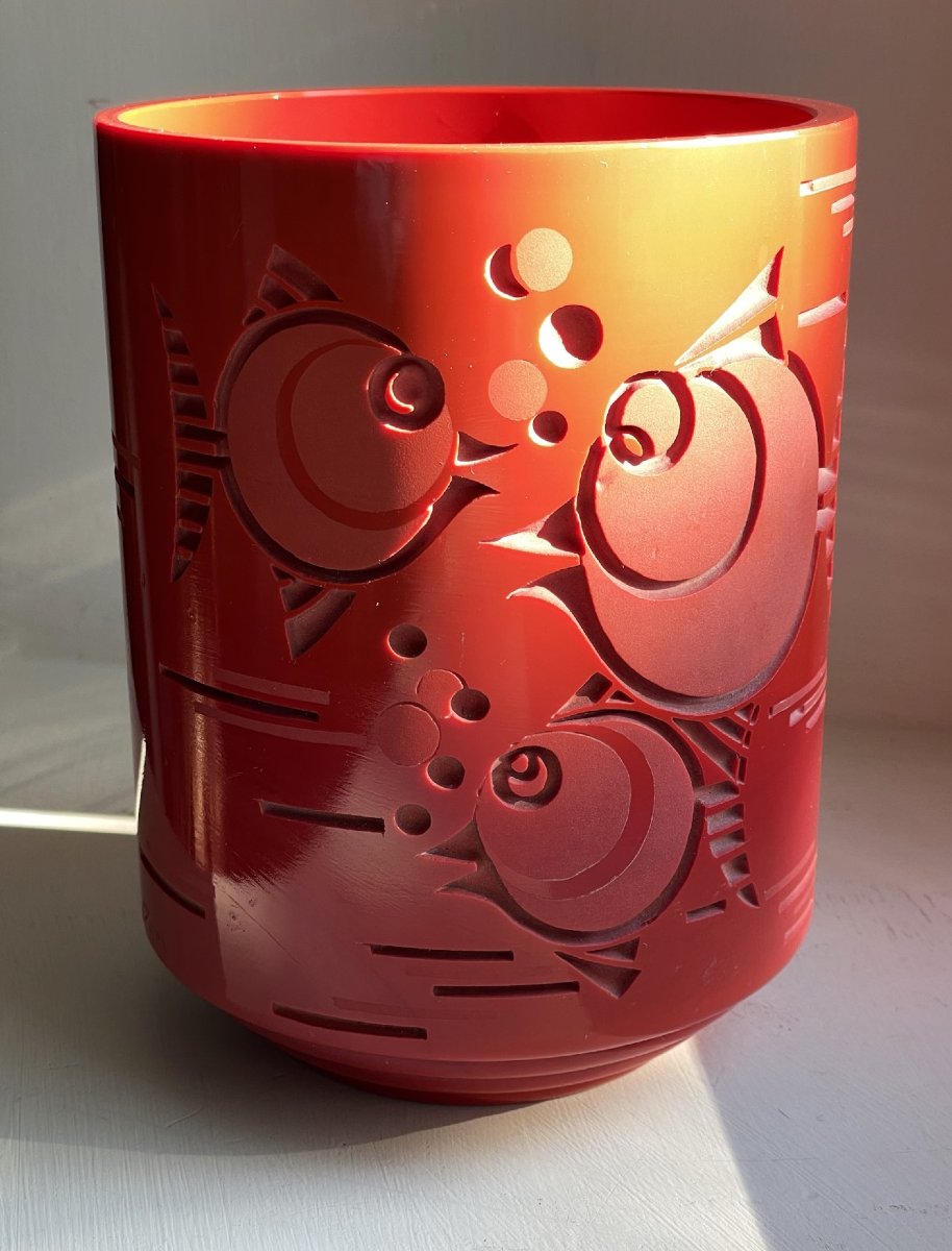 Delatte–jarvil Vase With Round Fish Design, Circa 1930-photo-1