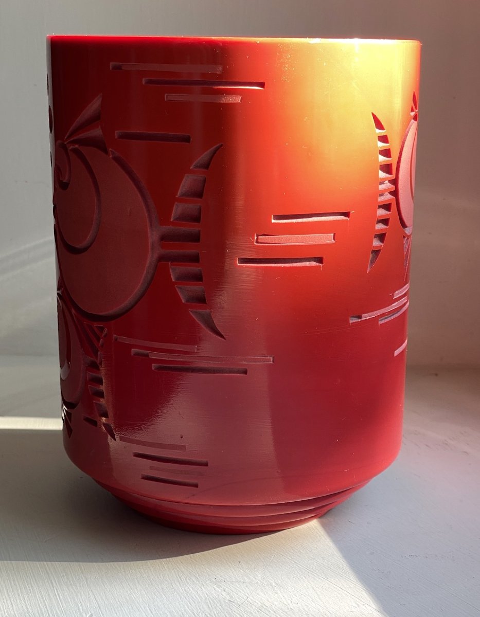 Delatte–jarvil Vase With Round Fish Design, Circa 1930-photo-2