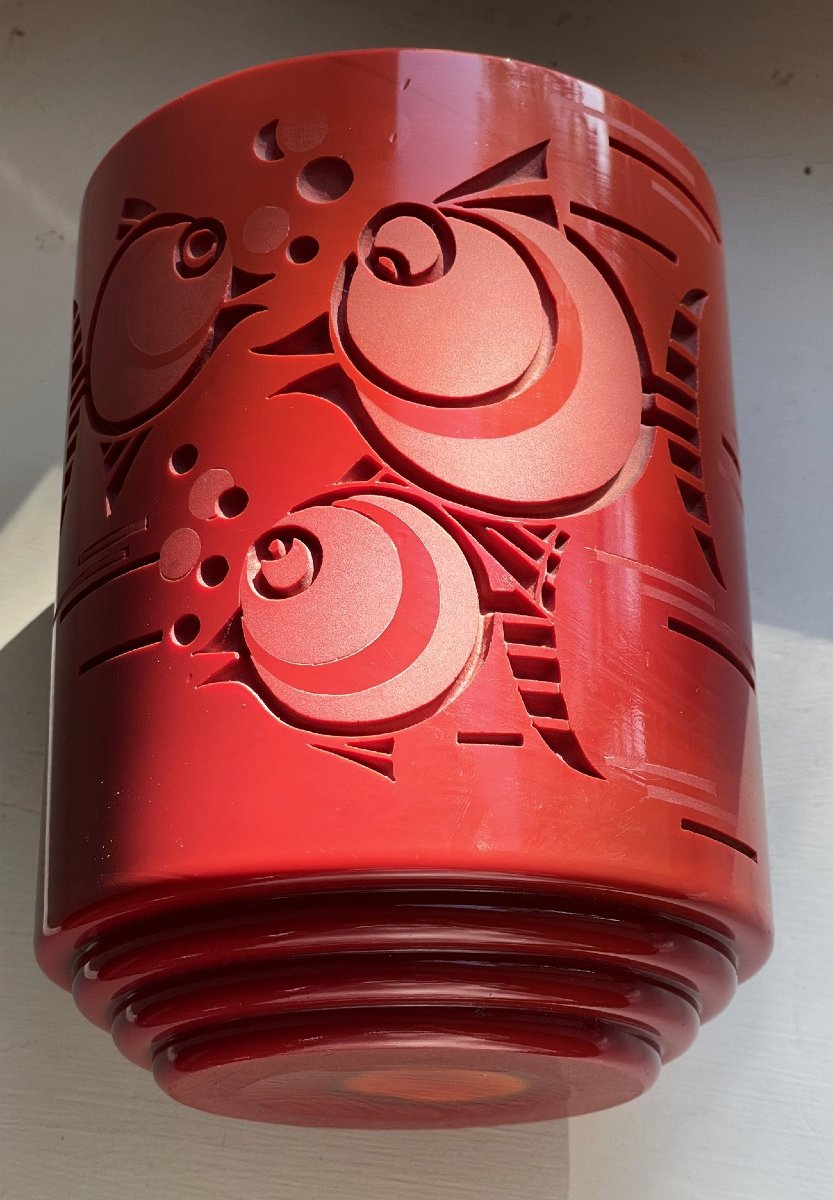 Delatte–jarvil Vase With Round Fish Design, Circa 1930-photo-3
