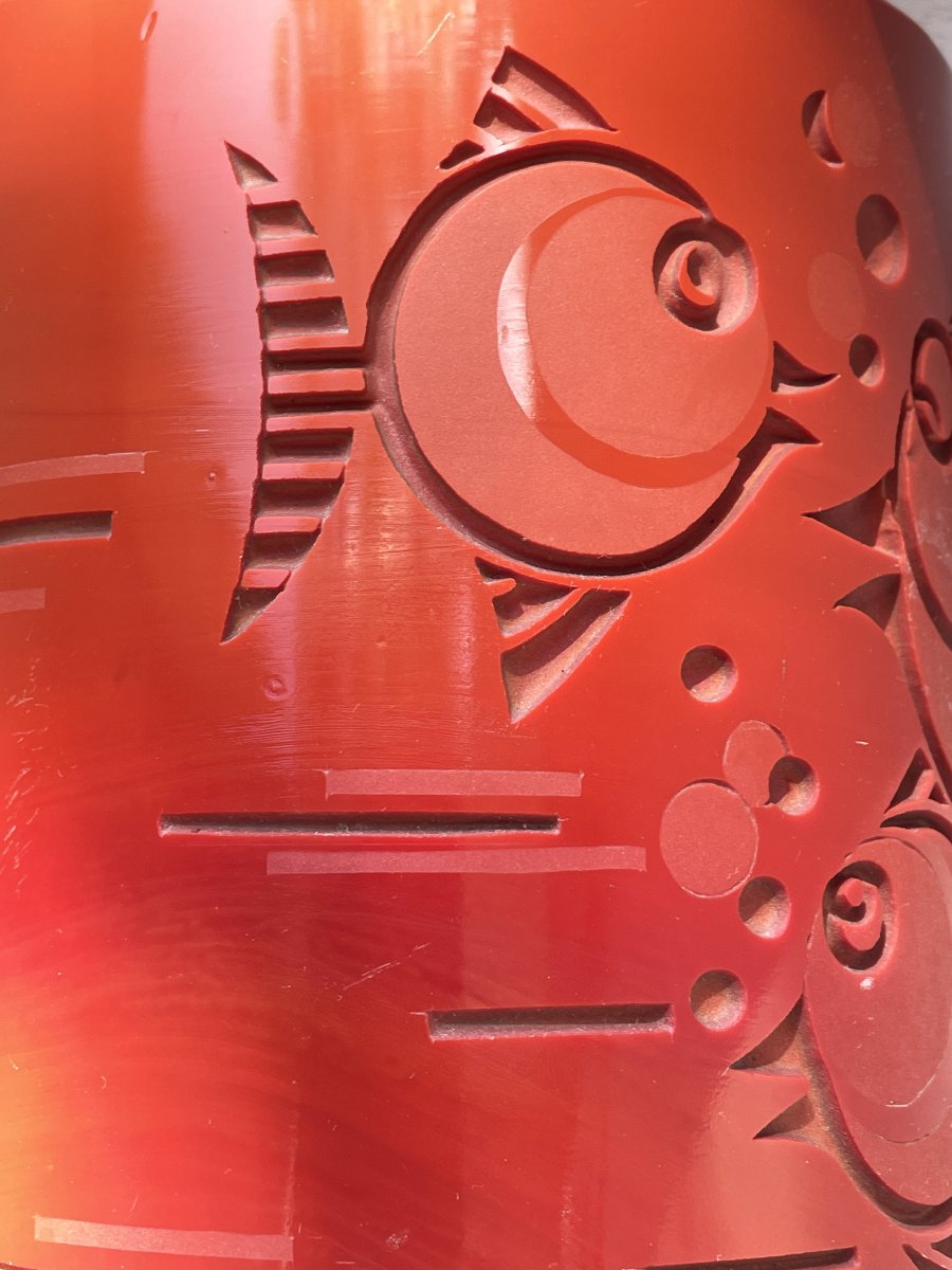 Delatte–jarvil Vase With Round Fish Design, Circa 1930-photo-5