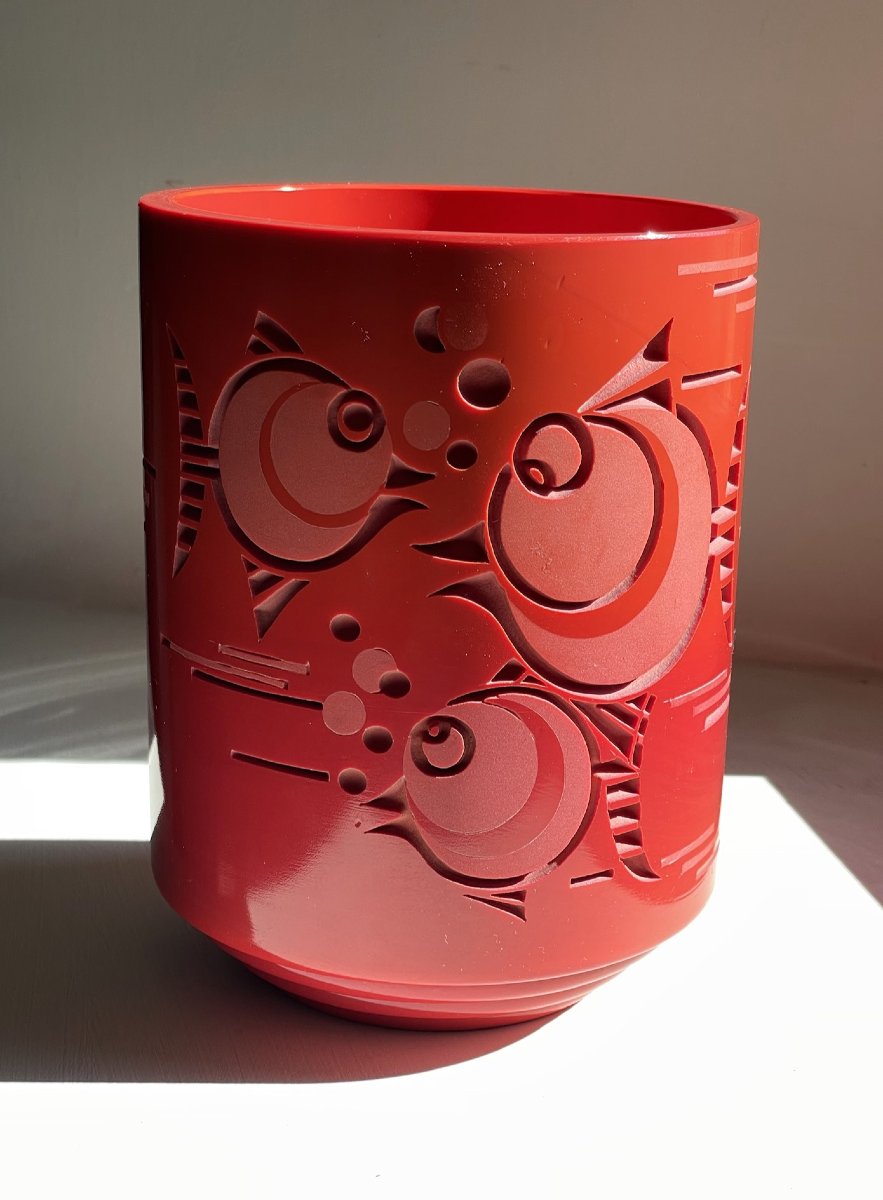 Delatte–jarvil Vase With Round Fish Design, Circa 1930
