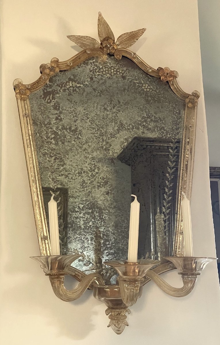Three-armed Wall Mirror With Gold Accents, Venice Murano-photo-2