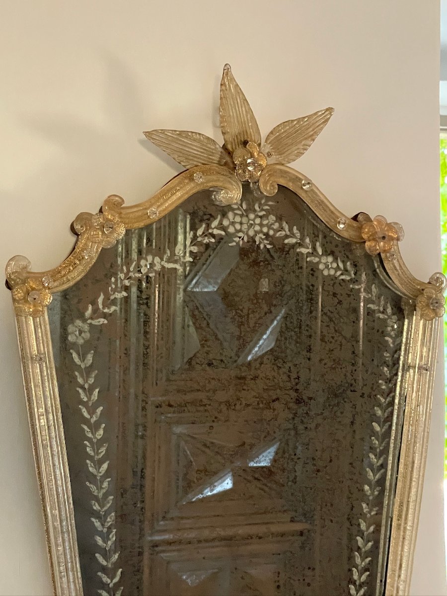 Three-armed Wall Mirror With Gold Accents, Venice Murano-photo-3