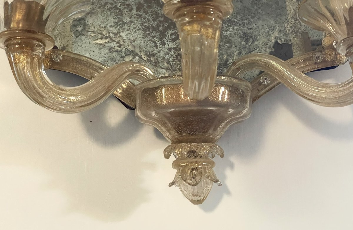 Three-armed Wall Mirror With Gold Accents, Venice Murano-photo-3