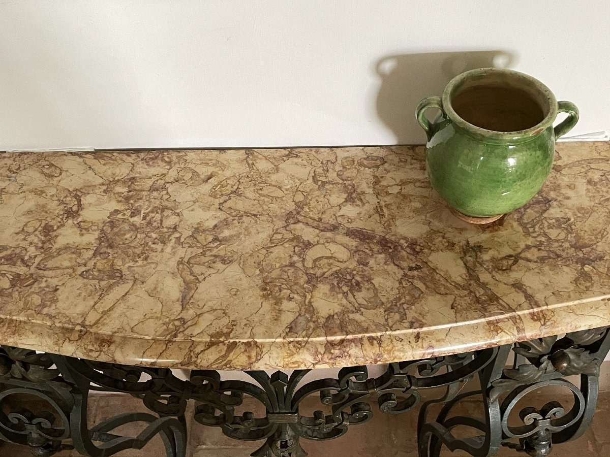 Provençal Wrought-iron Console Table With Brocatelle Marble, Louis XV Style-photo-7