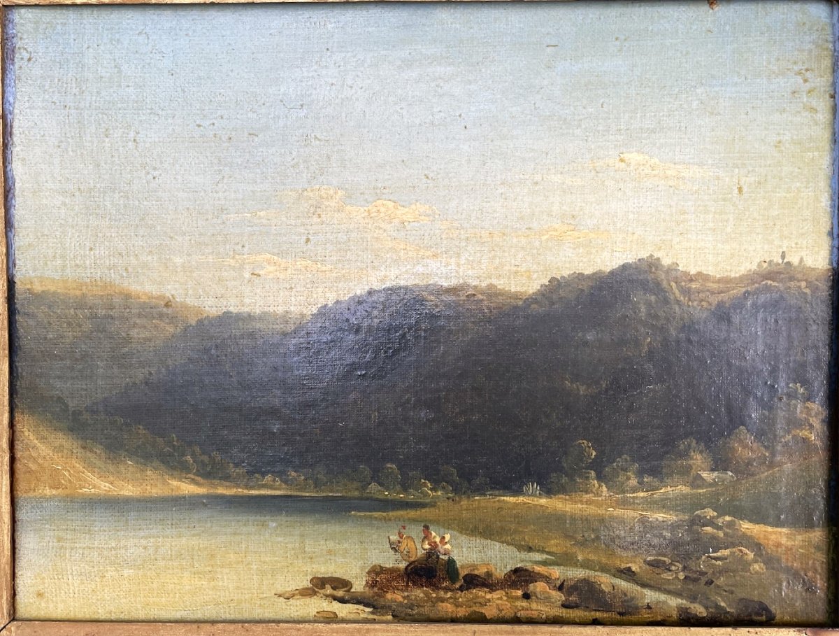 Lakeside Landscape In The Mountains, Italy? 19th Century-photo-2