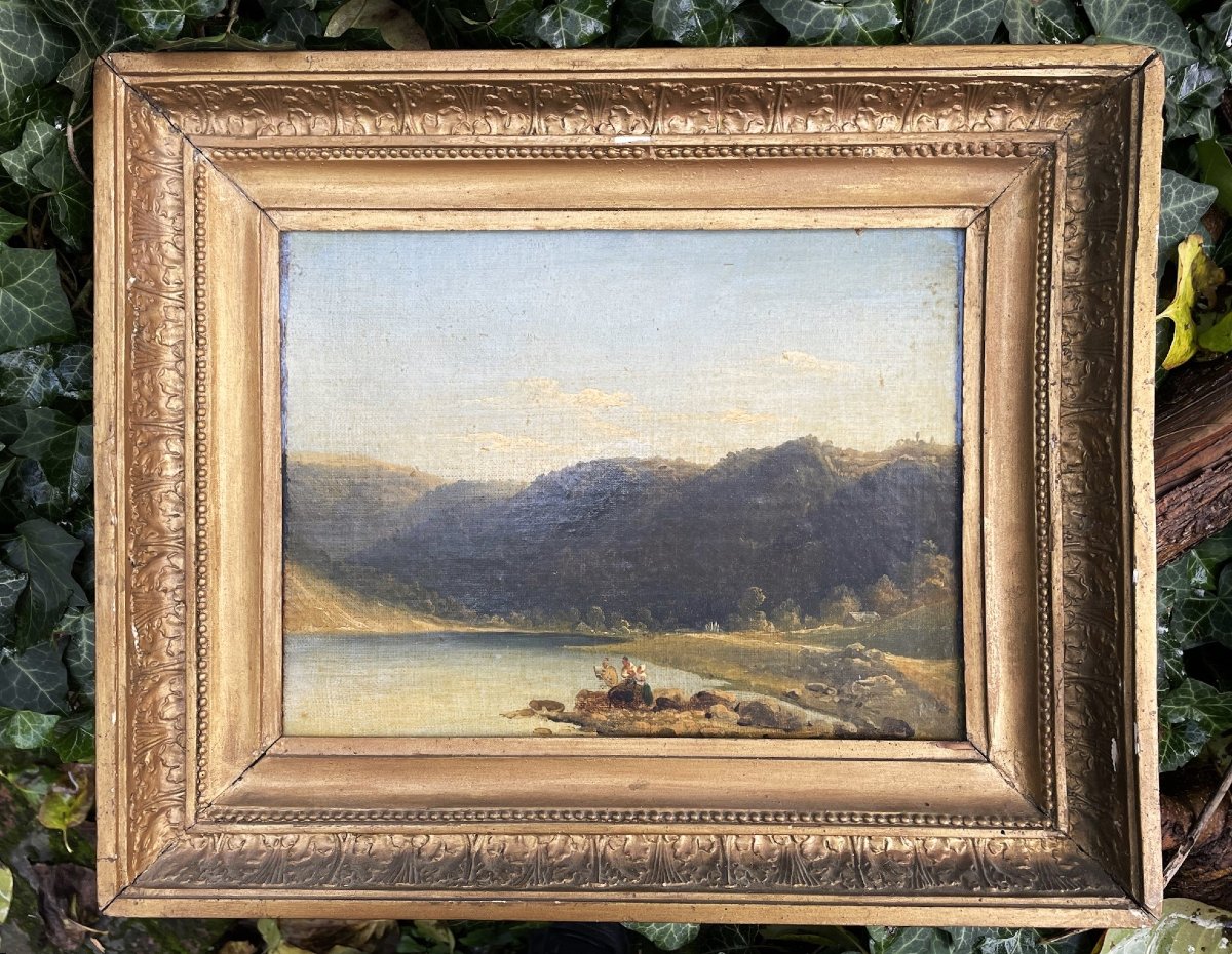 Lakeside Landscape In The Mountains, Italy? 19th Century-photo-3