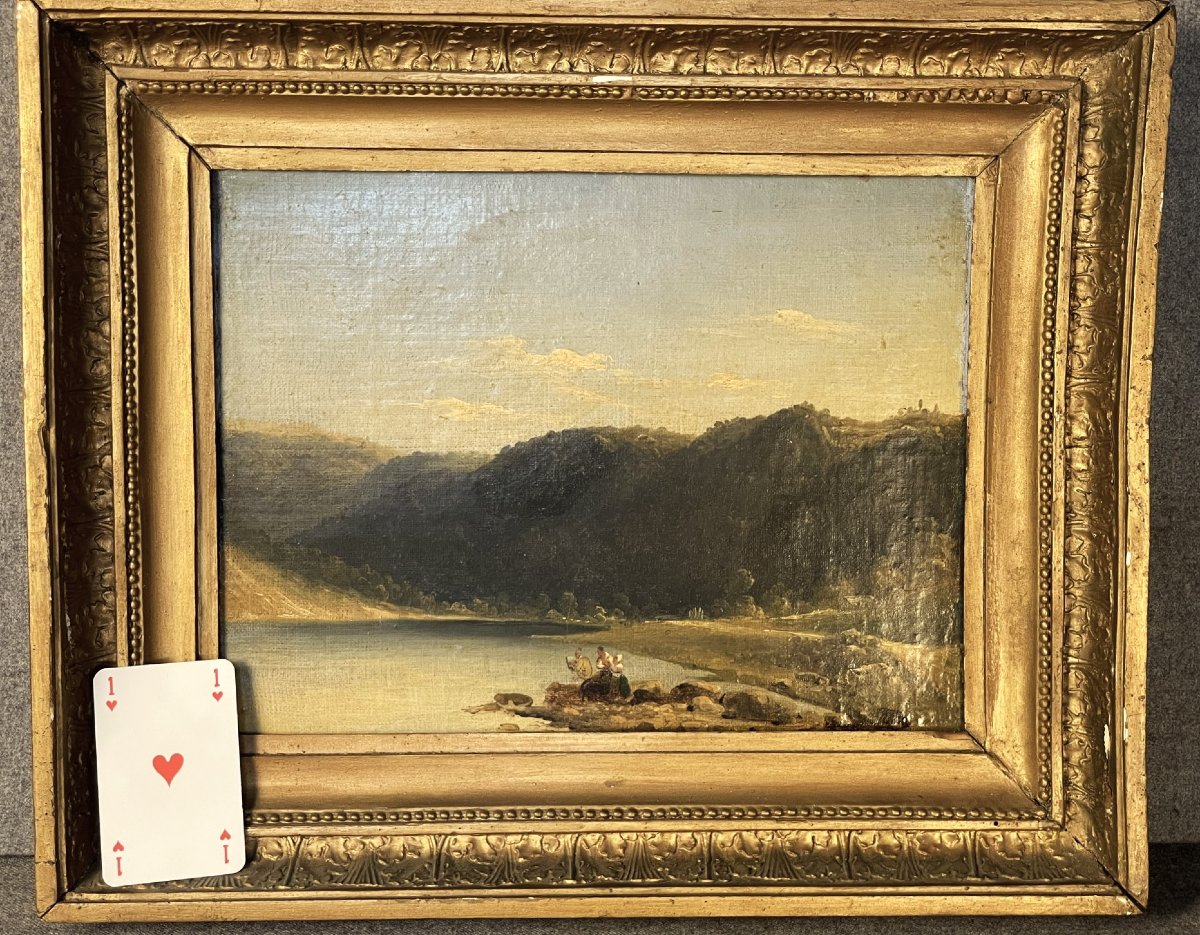 Lakeside Landscape In The Mountains, Italy? 19th Century-photo-3