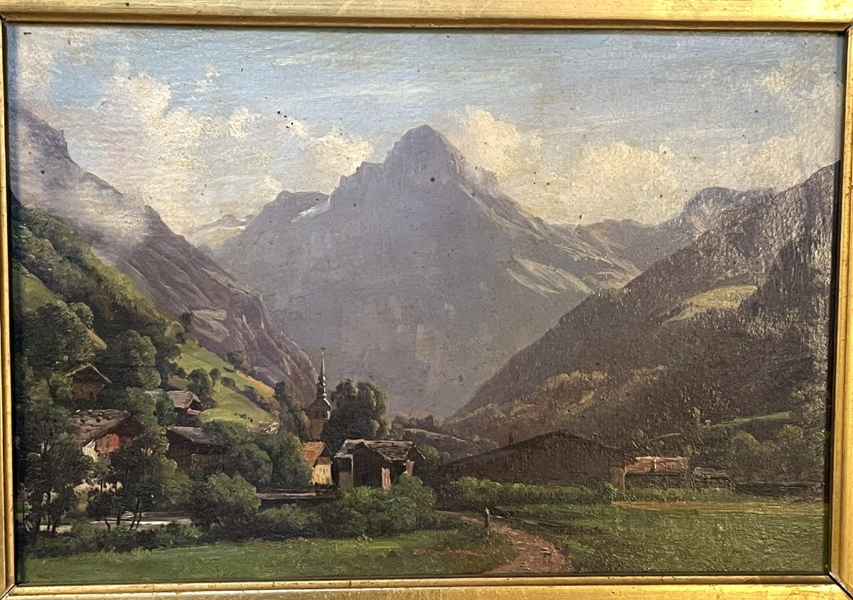 Chapelle et chalet dans un hameau de montagne, Alpes XIXème-photo-1