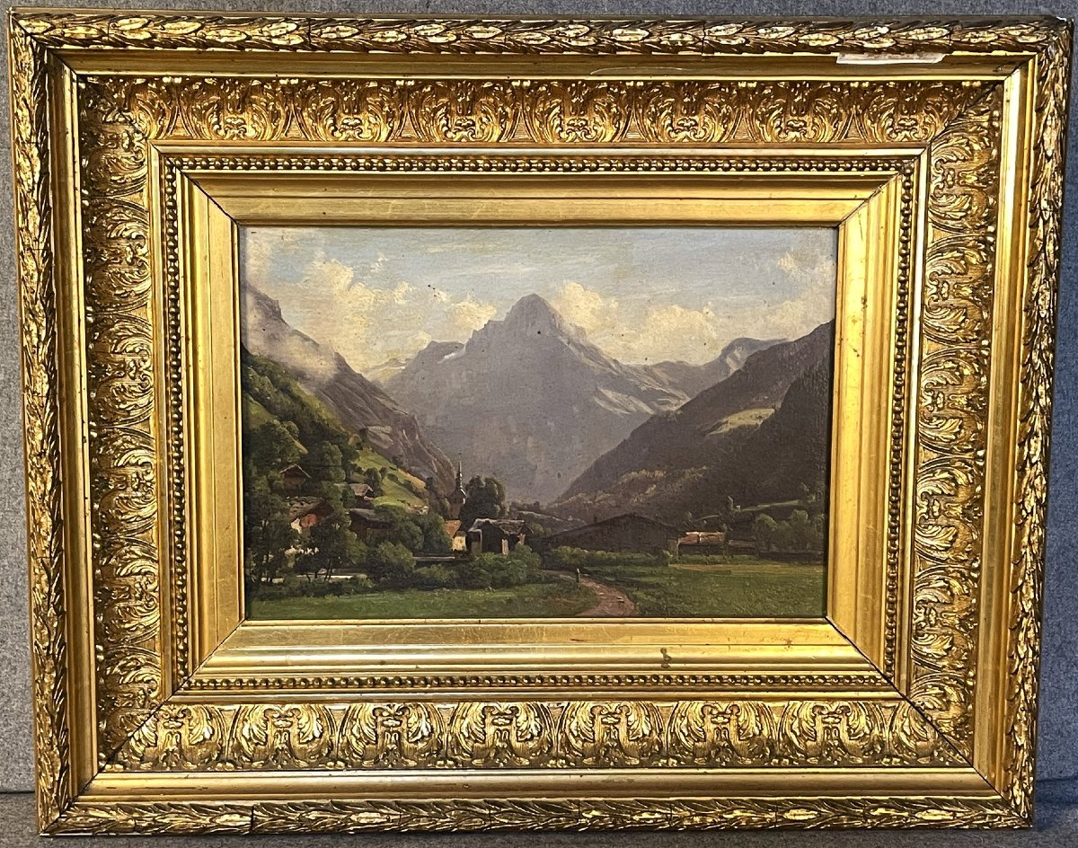 Chapelle et chalet dans un hameau de montagne, Alpes XIXème