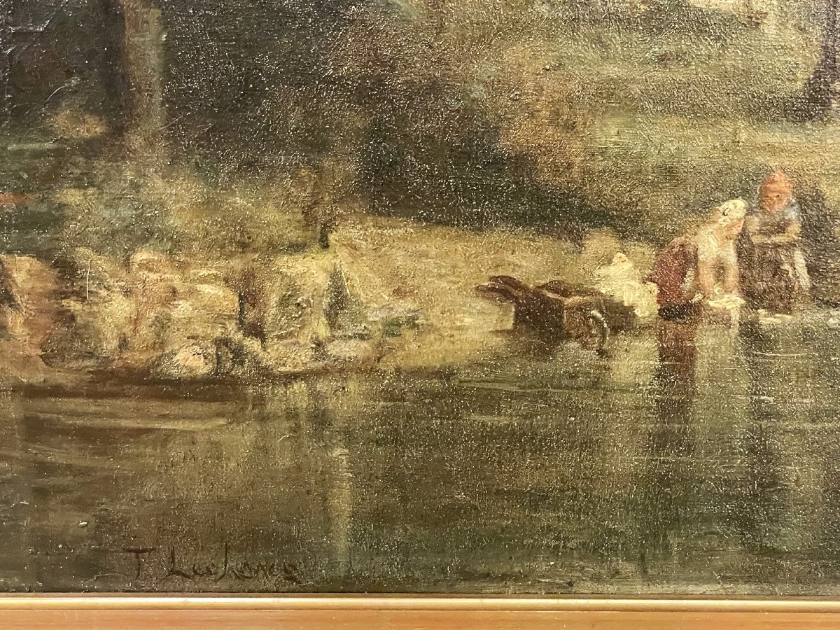 Les lavandières, paysage XIXème école de Barbizon-photo-4