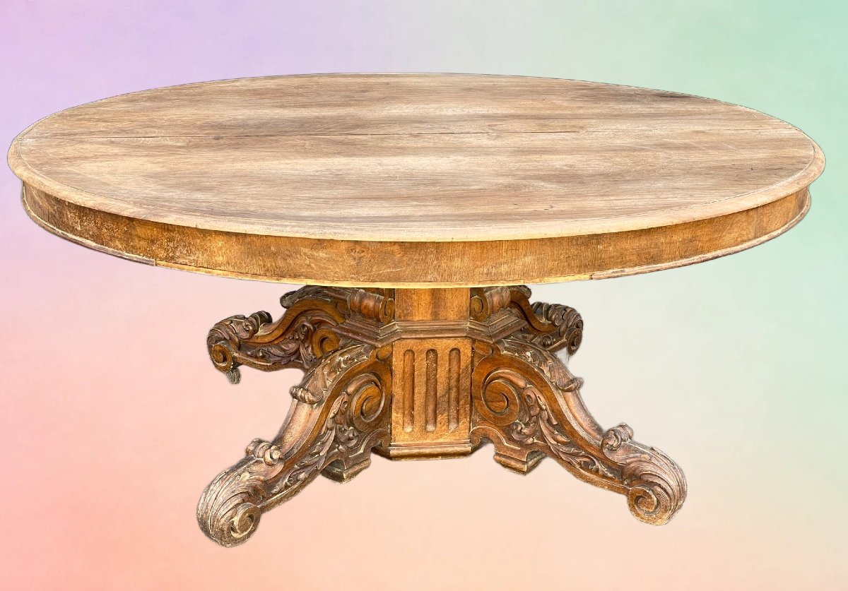 Important Oval Extendable Walnut Side Table, 170 Cm, Napoleon III Period, Dining Table-photo-2