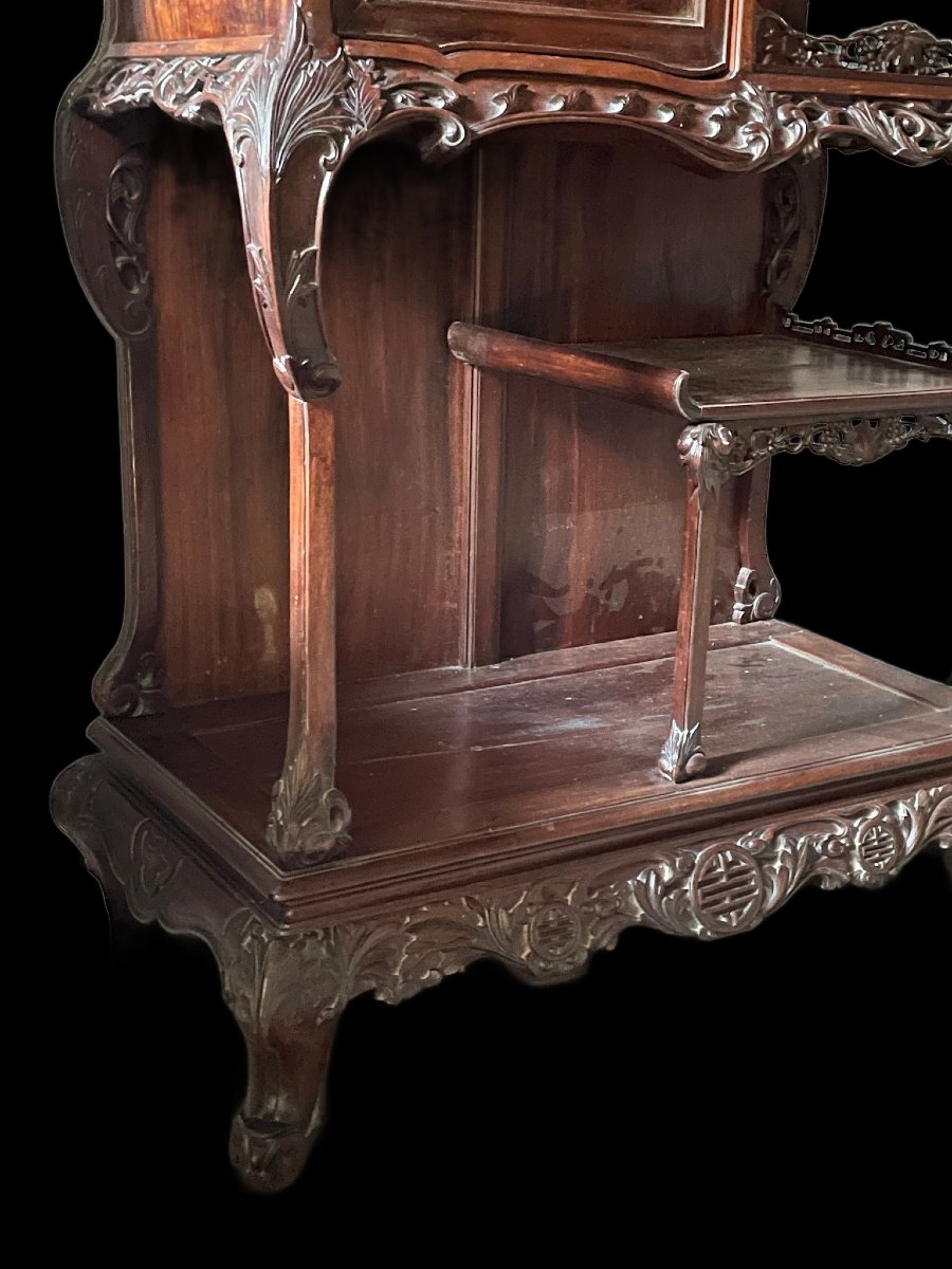 Meuble vitrine d’apparat en bois sculpté Indochine Vietnam Tonkin Asie XIXème siècle -photo-4
