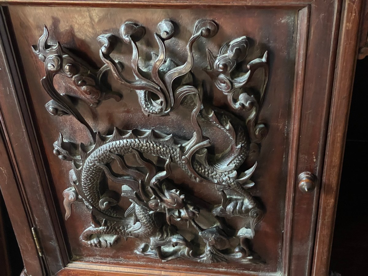 Meuble vitrine d’apparat en bois sculpté Indochine Vietnam Tonkin Asie XIXème siècle -photo-8
