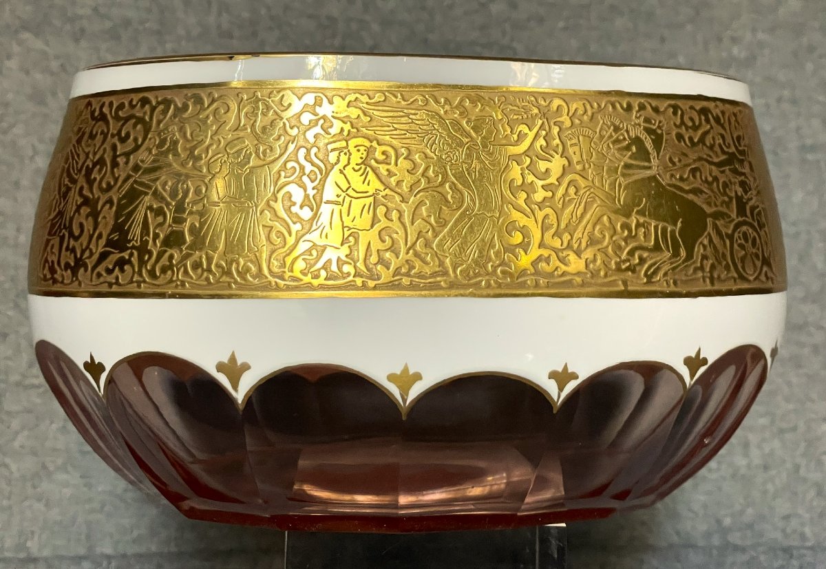 Crystal Goblet With Amber And Opaline Overlay, Gilded Frieze Depicting A Mythological Scene - Saint Louis -photo-4