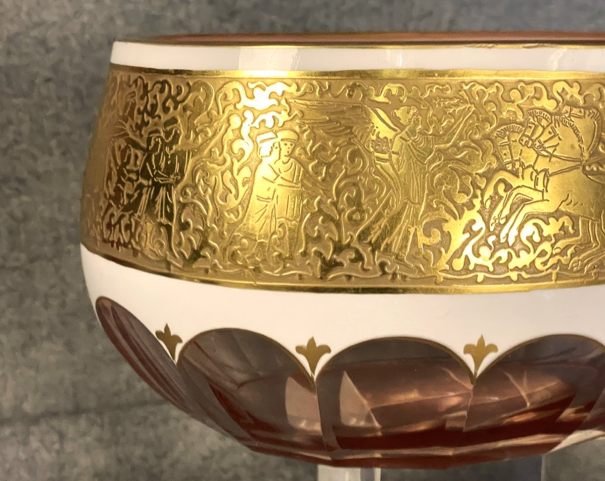 Crystal Goblet With Amber And Opaline Overlay, Gilded Frieze Depicting A Mythological Scene - Saint Louis -photo-2