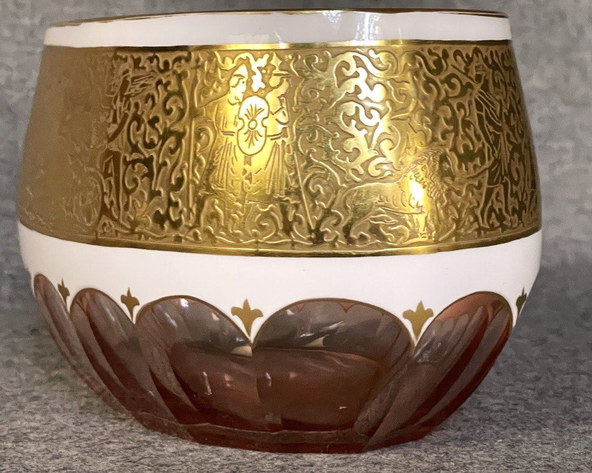 Crystal Goblet With Amber And Opaline Overlay, Gilded Frieze Depicting A Mythological Scene - Saint Louis -photo-6