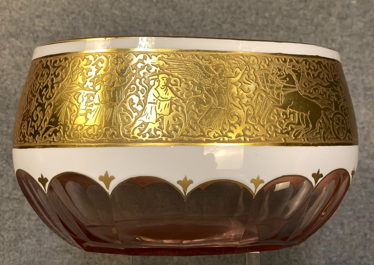 Crystal Goblet With Amber And Opaline Overlay, Gilded Frieze Depicting A Mythological Scene - Saint Louis 
