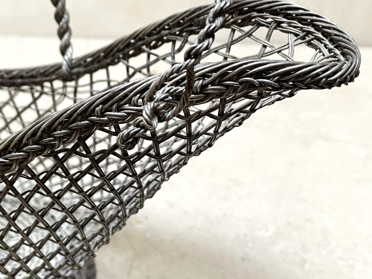 Wicker Table Bottle Holder, Finely Woven Silver-plated Metal, Early 20th Century-photo-4