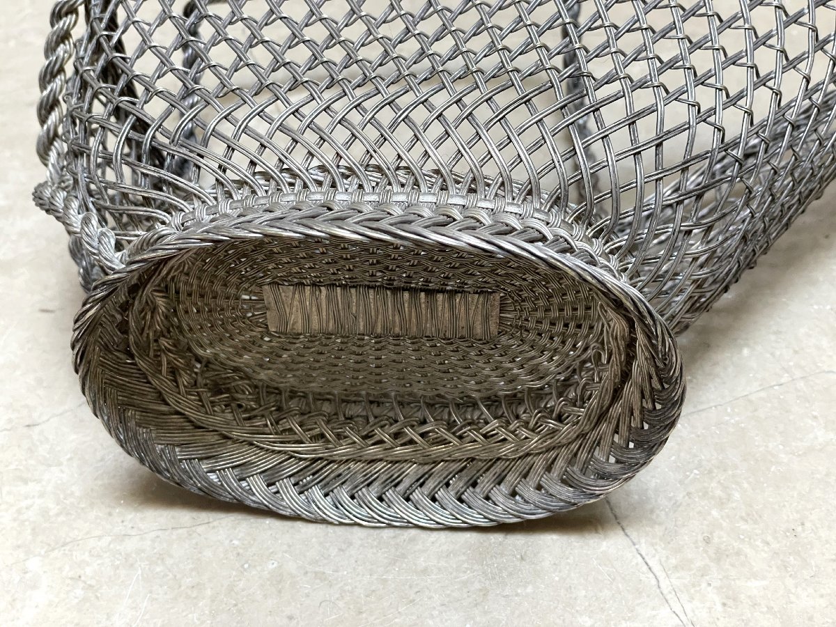 Wicker Table Bottle Holder, Finely Woven Silver-plated Metal, Early 20th Century-photo-8
